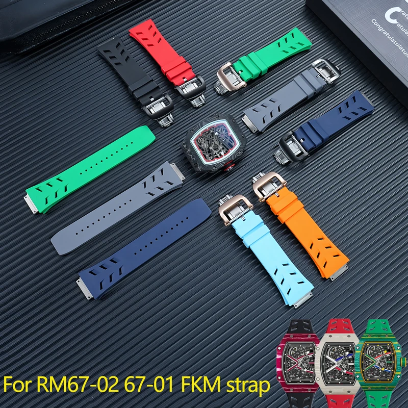 

24mm FKM watchband For Richard Miller High Quality Soft Waterproof Fluororubber strap RM67-02 67-01 Titanium alloy fold buckle