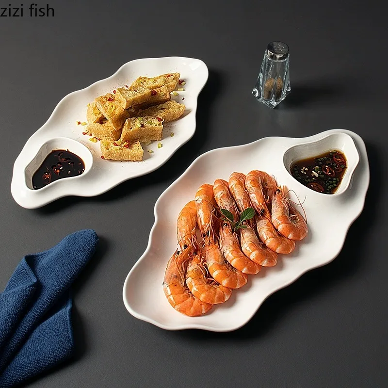 White Ceramic Dinner Plate Dumpling Plates with Sauce Grid Boiled Shrimp Plate Sushi Plates Dim Sum Dish Snack Bowls Fruit Trays