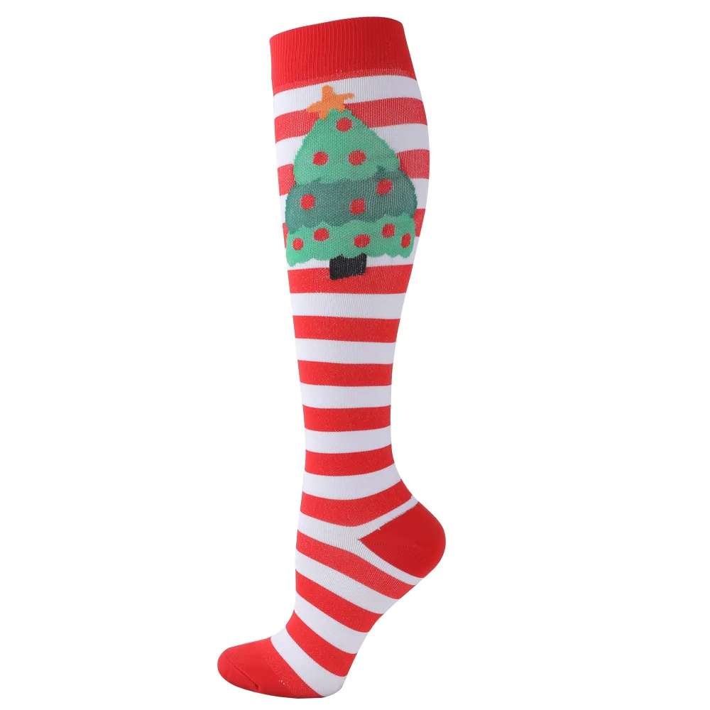 2 Pairs Christmas Compression Socks for Women Men Knee High Calf Athletic Socks Print Compression Socks Running Yoga Nurse