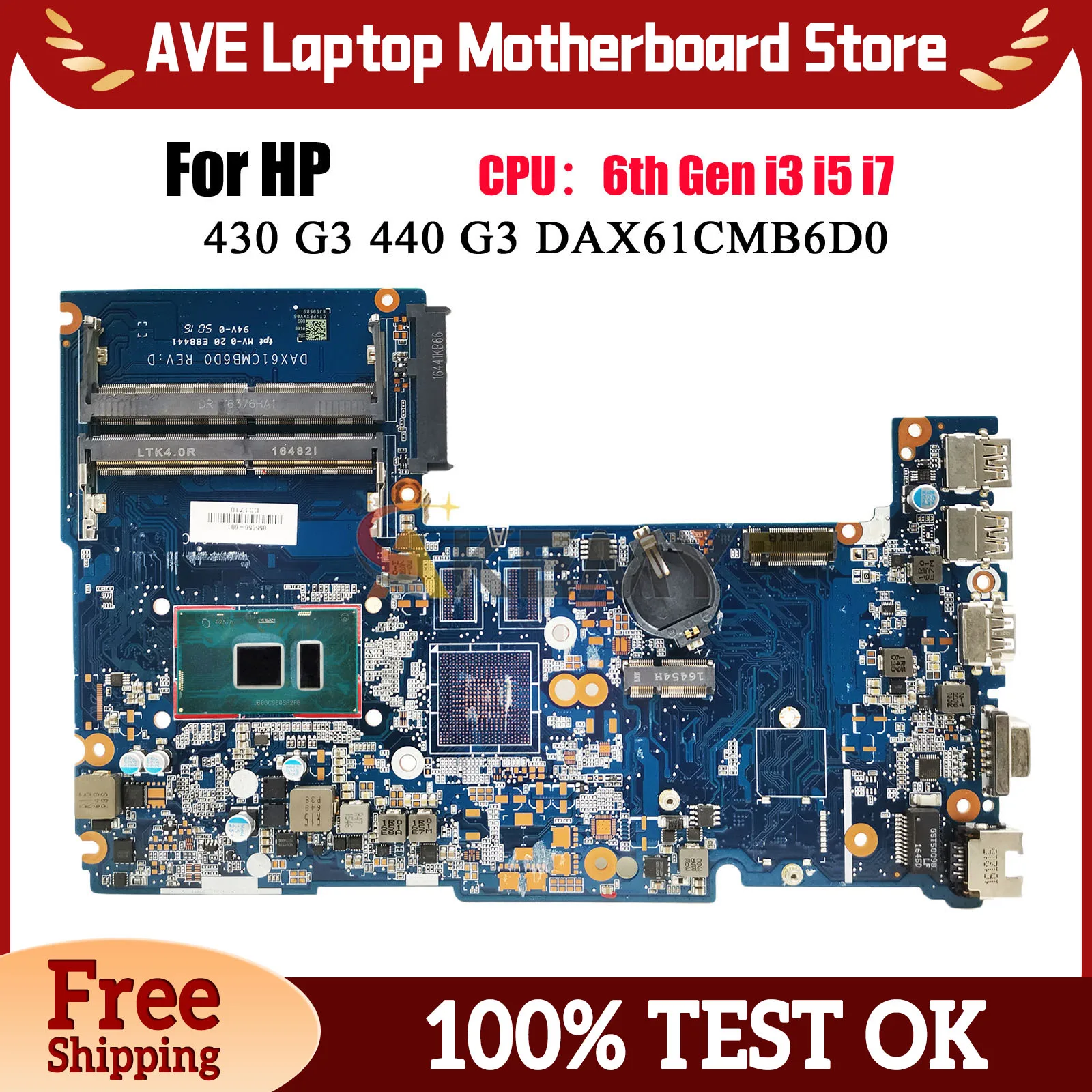 

DAX61CMB6D0 Laptop Motherboard For HP ProBook 430 440 G3 With i3 i5 i7 CPU DDR4 855658-601 855656-601 100% Fully Tested