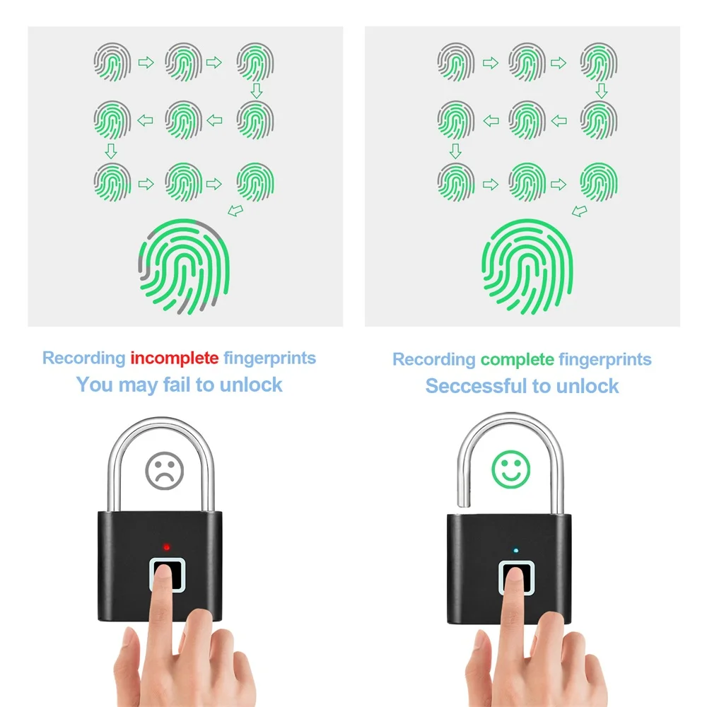 KERUI Smart Fingerprint Padlock Buit-in Rechargeable Battery Doorlock Waterproof Zinc Alloy Biometric Padlocks Door Lock image 5