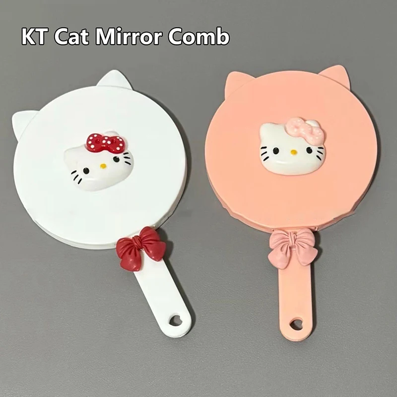 Sanrio Set sisir Kawaii lucu Hello Kitty sisir cermin, alat Styling pijat rambut sikat ekstrak cermin genggam