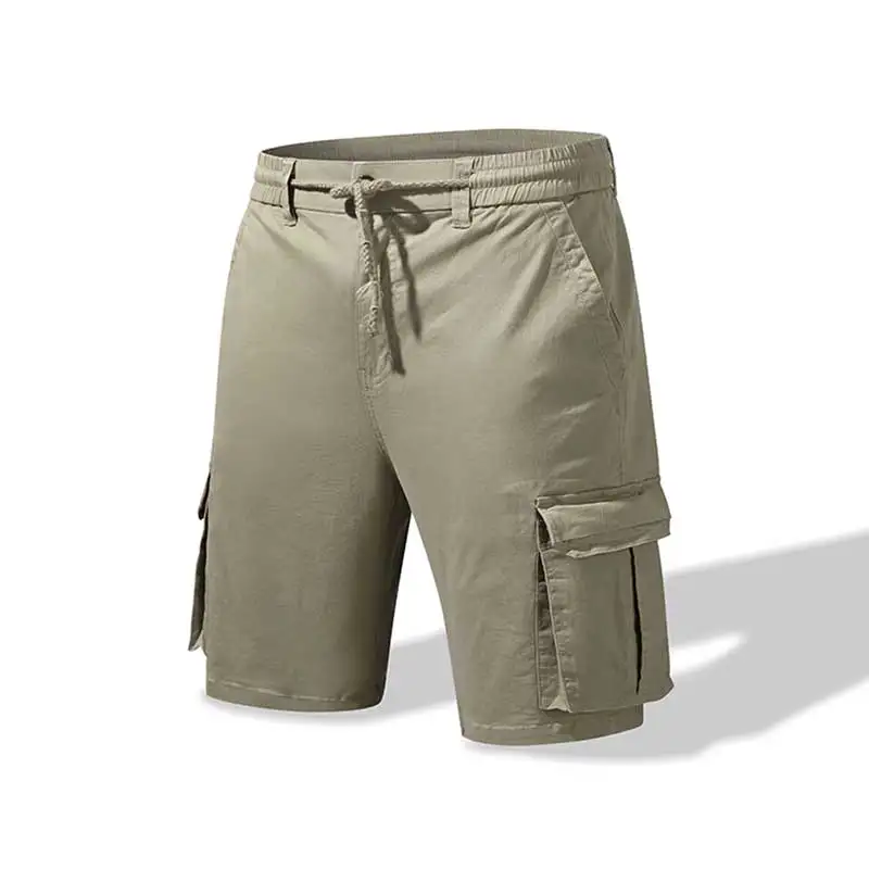 Calça casual solta monocromática masculina, algodão puro, multi pock cargo, calça elástica esportiva de alta qualidade, verão