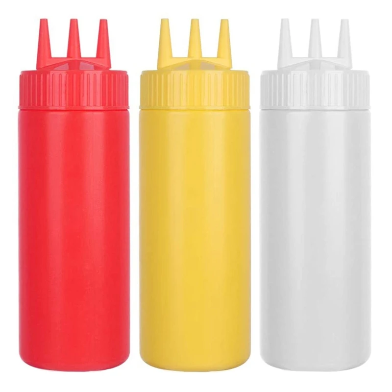 367A 3 Holes Twist Squeeze Bottle Ketchup Sauce Bottles Sauce Oil Bottle Kitchen Gadgets PE Material