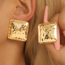 Simple Geometric Square Hammered Metal Earrings For Women Party Holiday Fashion Jewelry Ear Accessories CE161