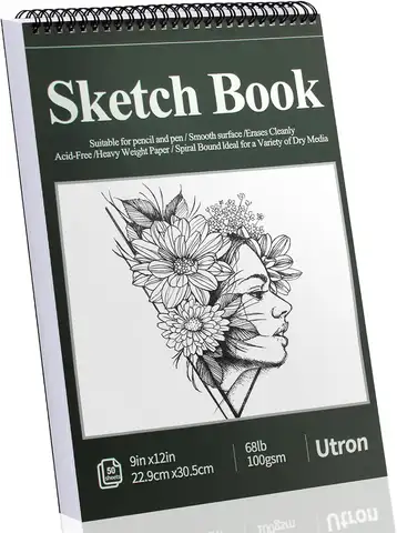9x12 Inch Spiral Sketchbook, 100GSM Acid-Free Paper, 50 Sheets for Drawing & Art Practice