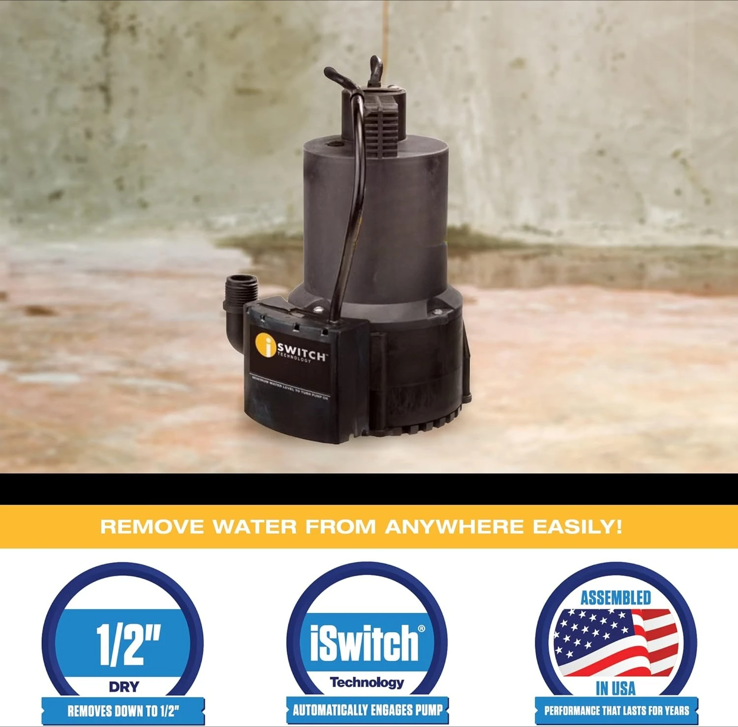 ZZZ- مضخة غاطسة متعددة الاستخدامات مقاومة للحرارة بقوة 1/4 حصان، باللون الأسود