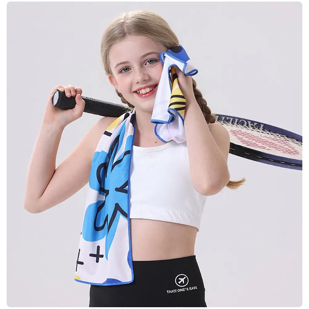 Multicolor Kids Quick Dry Towel with Button Cartoon Pattern Cooling Towel Sweat Absorption Wipe Sweating Sport Towel