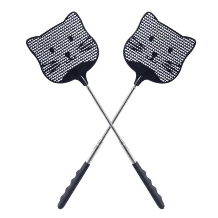 2 Pack Extendable Fly Swatter, 25 inch Long Handle Flyswatters, Plastic Heavy Duty Fly Swatters Manual for Indoors Patio Garden