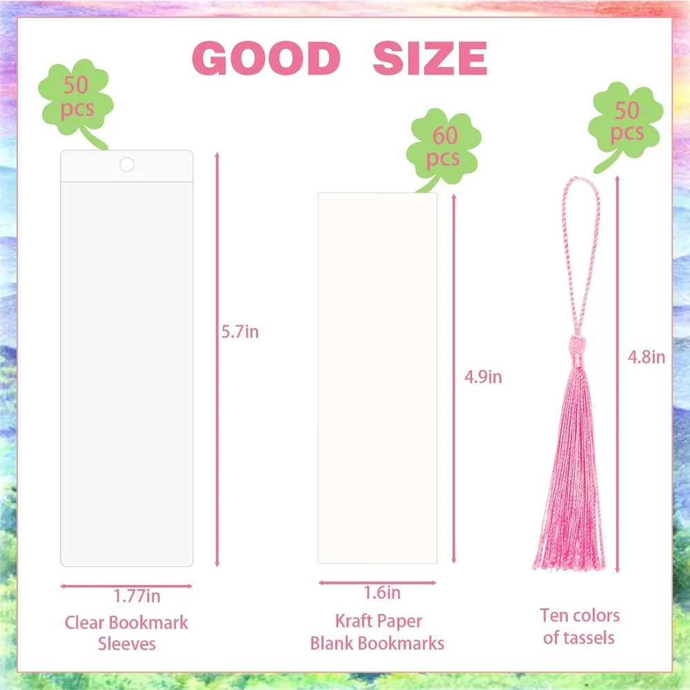 DIY Bookmark Making Kit - 50 Blank Cards, Sleeves, Tassels for Crafting, Gifts, Classroom
