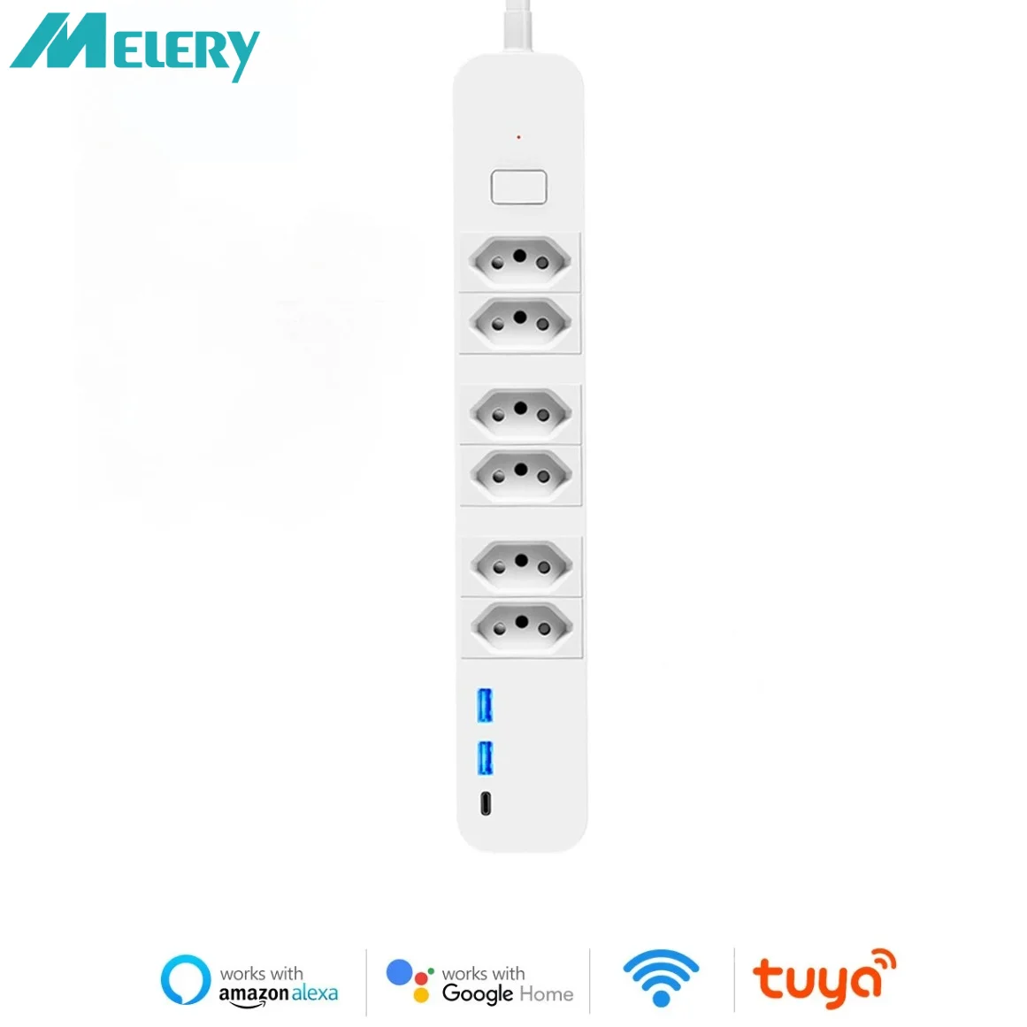 

Melery Brazil Wifi Smart Power Strip Type-C USB Charging Board Tuya App Remote Control Works With Google Home Alexa Dot Office