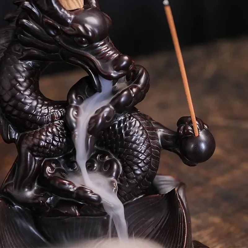 Lotus Dragon Ceramic Home Ornaments Waterfall Backflow Incense Burner Incense Stick Holder Dragon Censer view 5