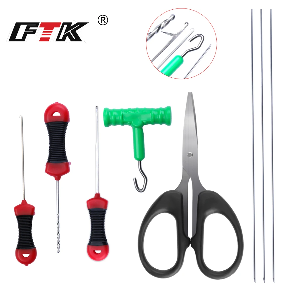 

FTK 6Pcs Stainless Steel Bait Threading Needle Set with Sharp Line Scissors for Carp Durable Rust-Resistant And Easy to Use