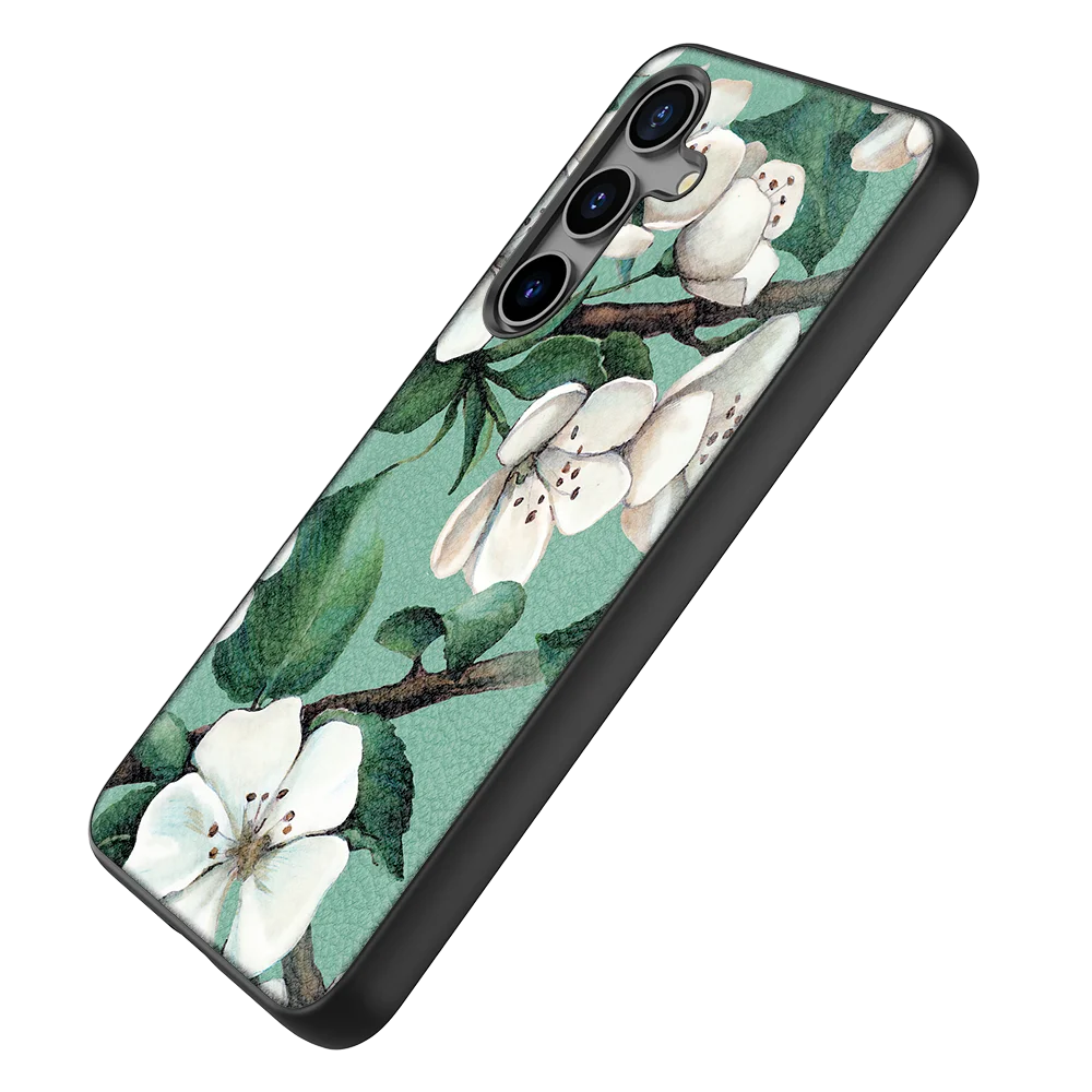 Back Cover Leather Case for Samsung Galaxy S20 S21 S22 S23 S24 Plus Ultra FE Fan Edition 5G Hight Quality Greem Flower Printed