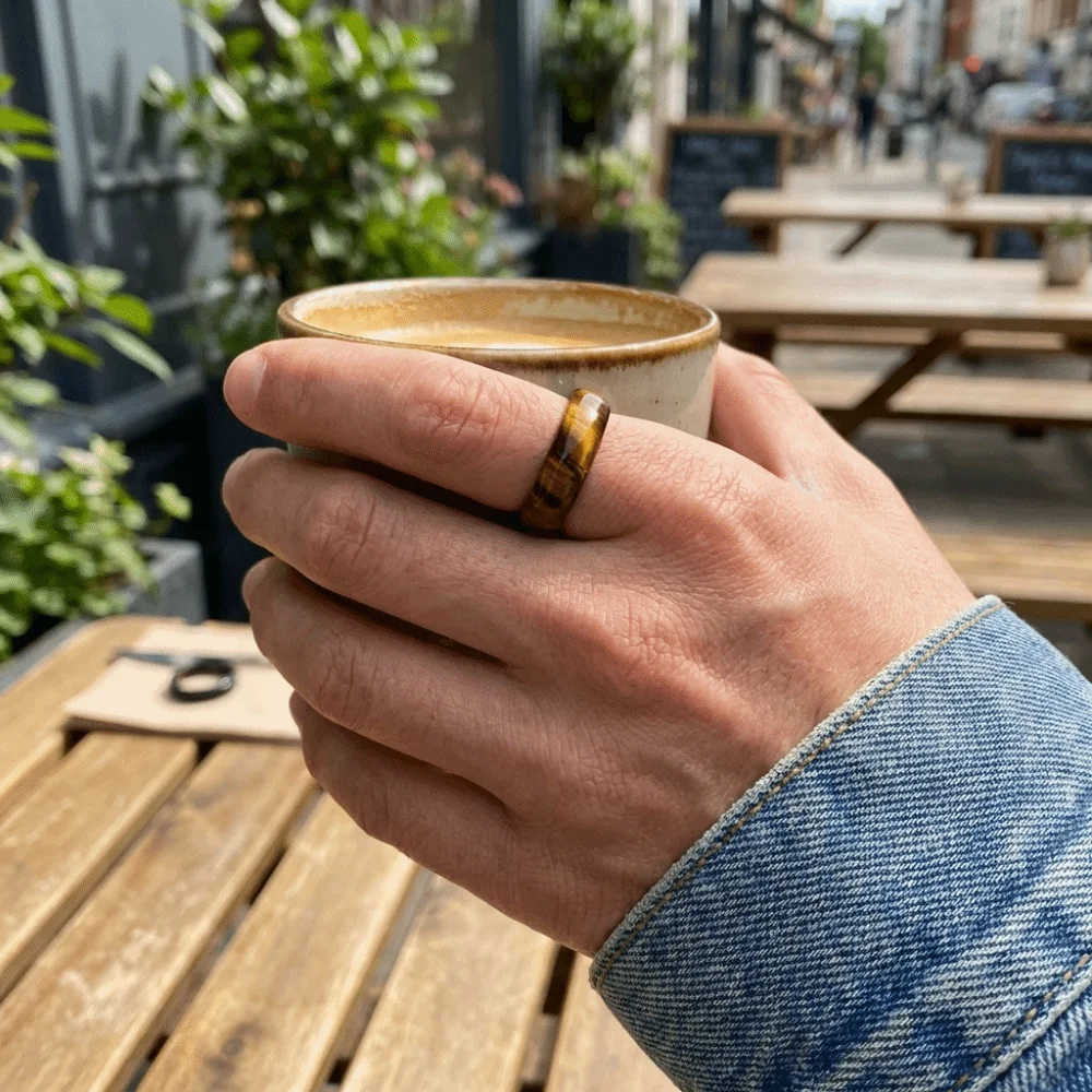 Personality Elegant Crystal Stone Band Rings Natural Crystal Obsidian Stone Minimalist Ring All-match Solid Design Jewelry Men