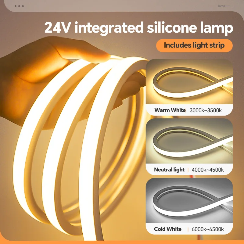 LED silicone light strip, linear light strip, embedded, 24V, waterproof, flexible, curved shape light