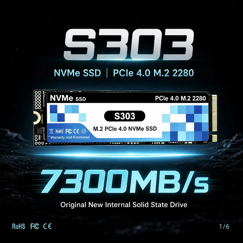 S303 1TB 2TB 4TB SSD M.2 NVMe Internal Solid State Drive High Speed 7300MB/s PCIe 4.0 Gaming Drive Works for Laptop PC Hard Disk