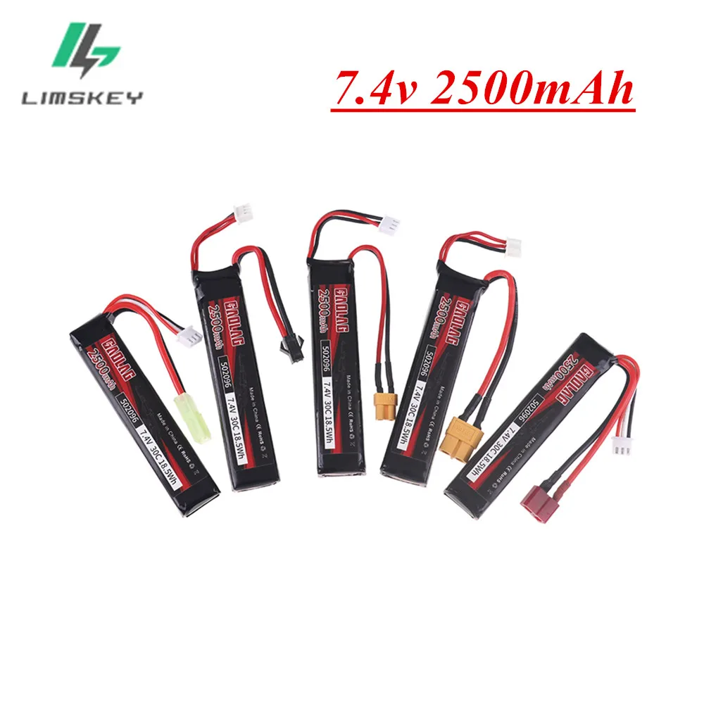 1PCS 7.4V 2500mAh Water Gun Lipo Battery T/TAMIYA For 2s 7.4V Battery for Mini Airsoft BB Air Pistol Electric Toys Guns Parts