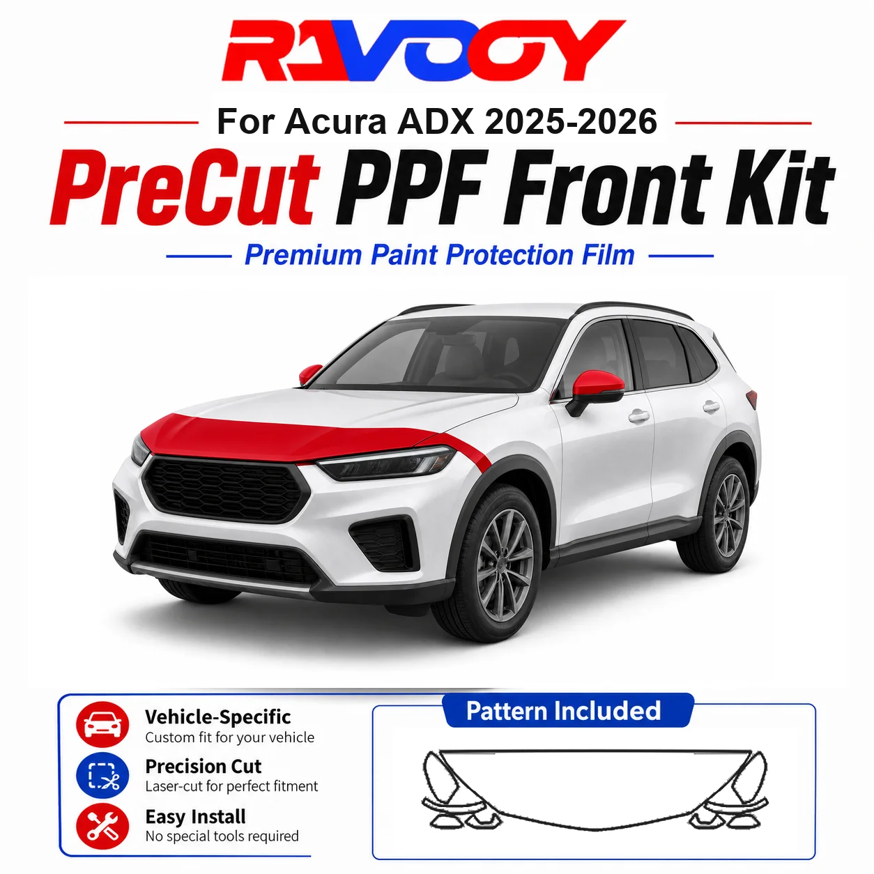 

8.5mil TPU Precut PPF Kit For 2025-2026 Acura ADX - Hood, Partial Fenders & Full Mirror Set - Self-Healing Gloss Clear Bra Film
