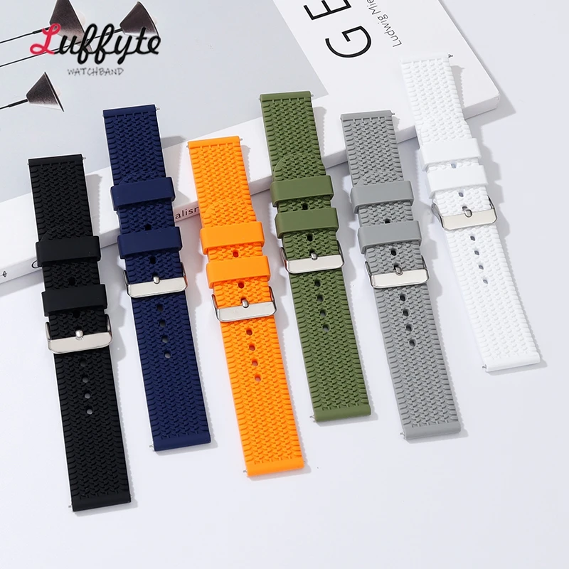 Sport Rubber Watch Strap Band Tire Pattern Silicone Waterproof Watch Bracelet 18mm 20mm 22mm 24mm Replacement Watchbands