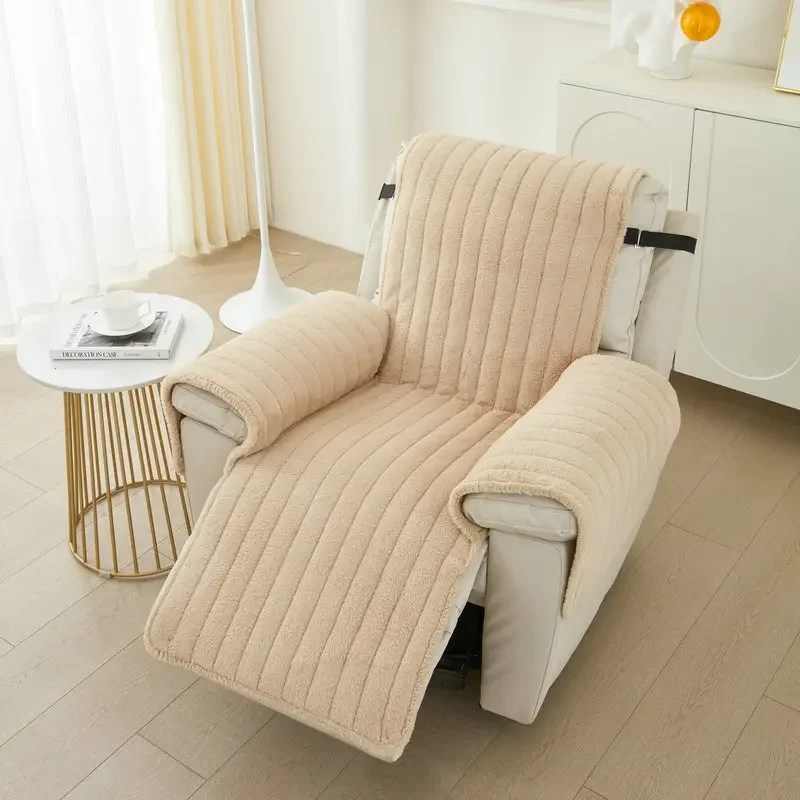 Plush Velvet Solid Color Integrated Sofa Cushion Backside with Elastic Band Non-slip Armchair Cover All Inlcusive Slipcovers