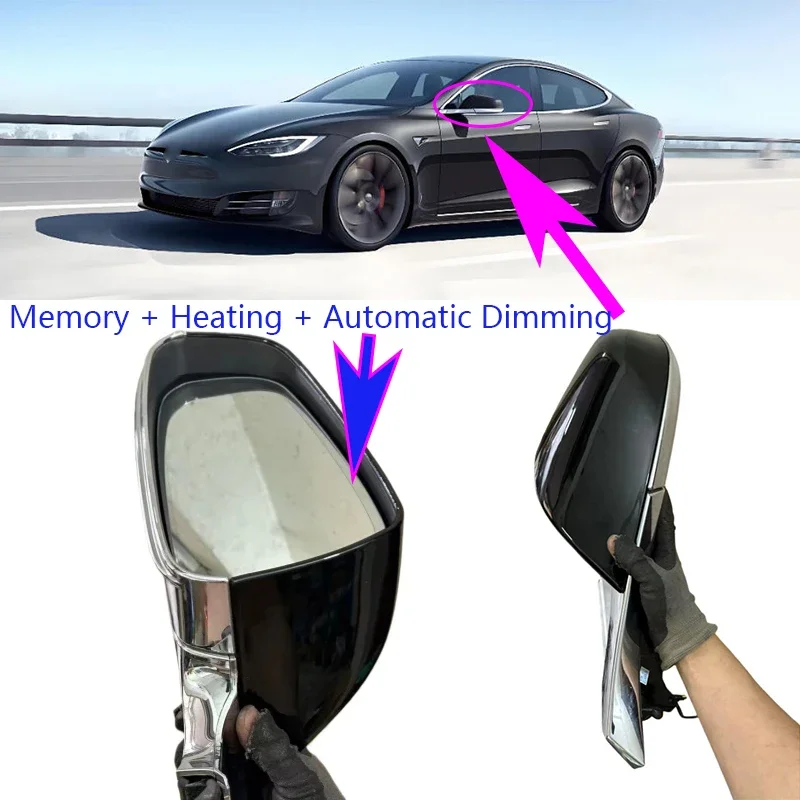 Car Rearview Mirror Assembly for Tesla Model S 2014-2020 with WiFi Antenna, Heating, Folding, Automatically Dimming Glass