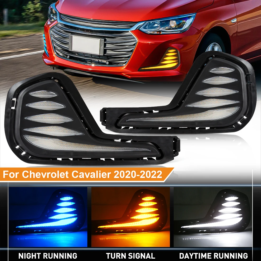 

GEFENSI 2 шт. светодиодные дневные ходовые огни для Chevrolet Cavalier 2019 2020 2021 2022 DRL светодиодные противотуманные фары динамический желтый указатель поворота Ca