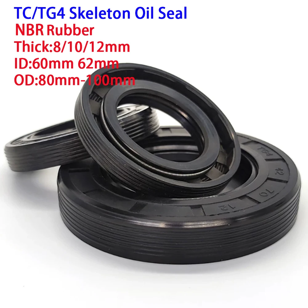 OD 80-100mm TC/TG4 Skeleton Oil Seal Black NBR Rubber Oil Seal High-Temperature Wear-Resistant Seal Ring ID60/62mm Thick 8-12mm