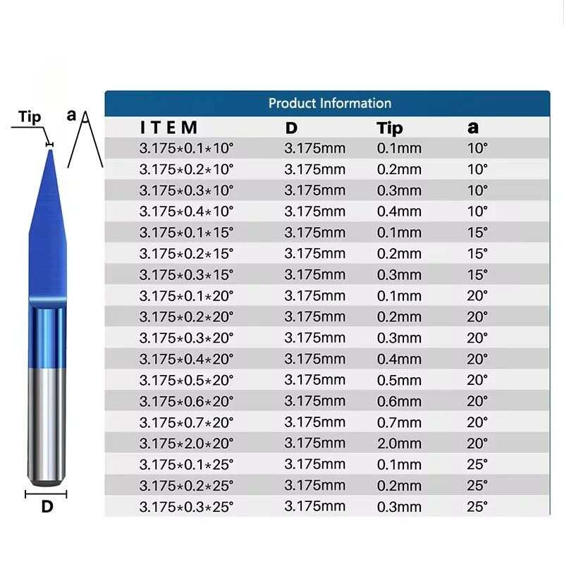 XCAN Milling Cutter 10pcs Flat Bottom Carbide End Mill 10 15 20 30 Degrees Tip 0.1mm 1/8 Shank CNC Engraving Bit