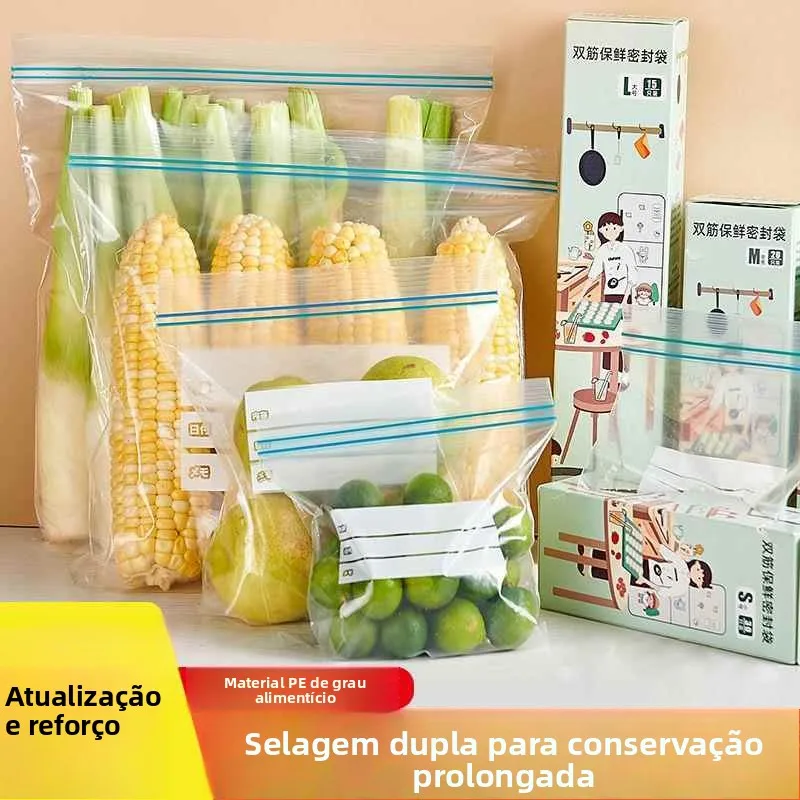 二重シール食品保存用冷蔵庫保存袋、自己密封プラスチック保存キッチン用品家庭用仕切り袋