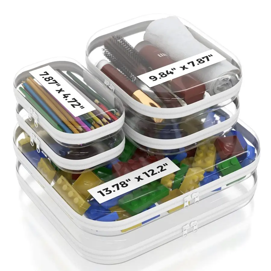 

Большой прочный прозрачный жесткий чехол на молнии 13,7, 6 шт., 2 больших, 2 средних, 2 маленьких, прозрачных дорожных косметических чехла, жесткий пластик Tr