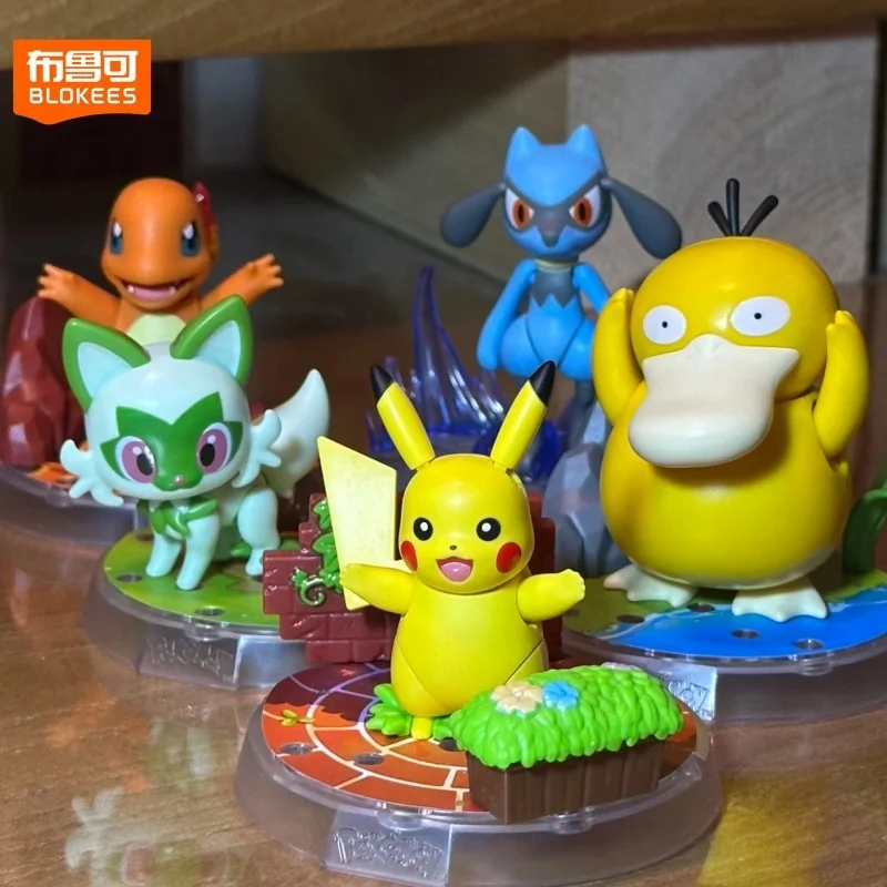 Original Blokees Pokemon Figure Building Block Pikachu Eevee Sprigatito Charmander Psyduck Action Figure Anime Model Kid Toys