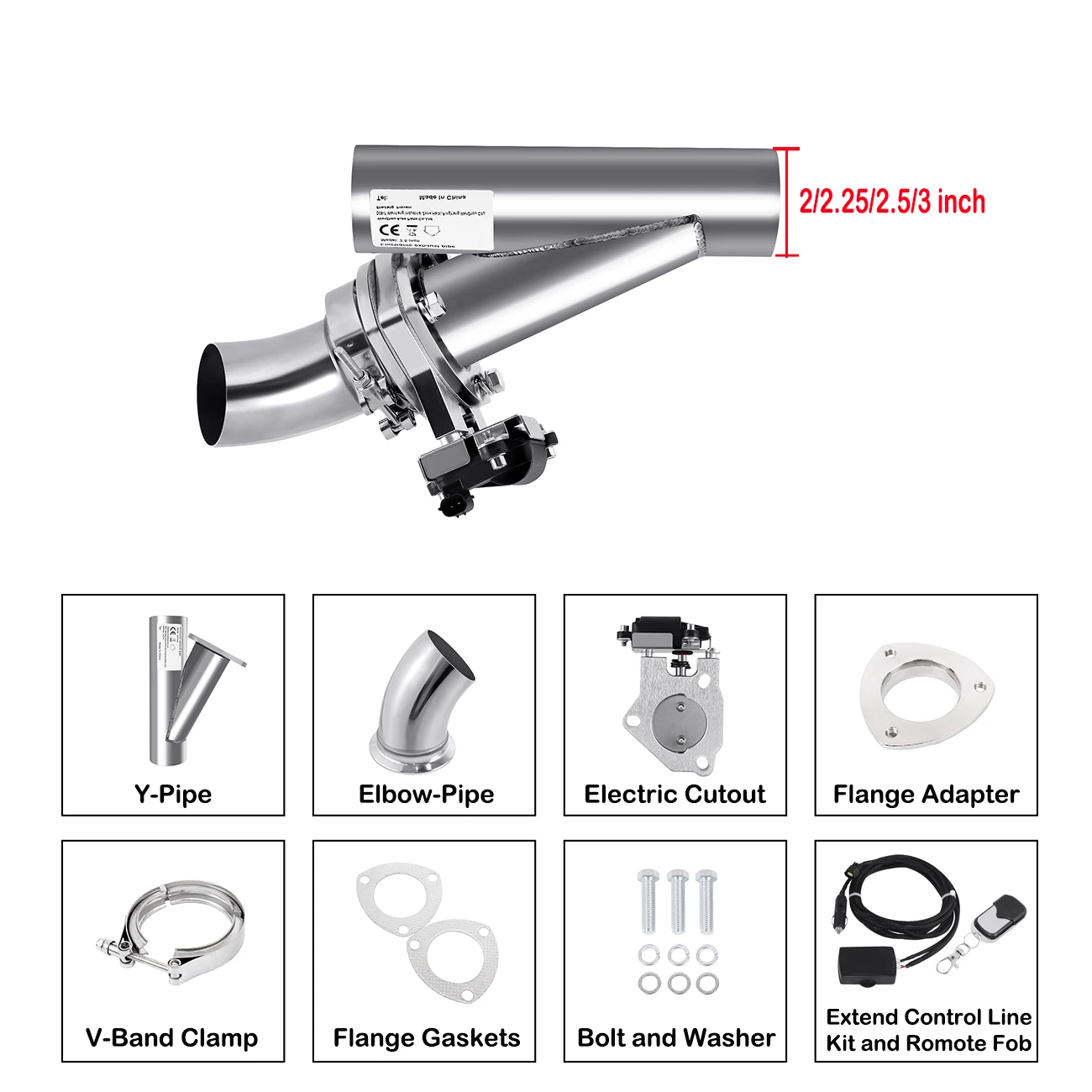 Samger 2/2.25/2.5inch Electric Stainless Exhaust Cutout Cut Out Dump Valve Header Be Cut Pipe Electric Exhaust Muffler Valve Kit