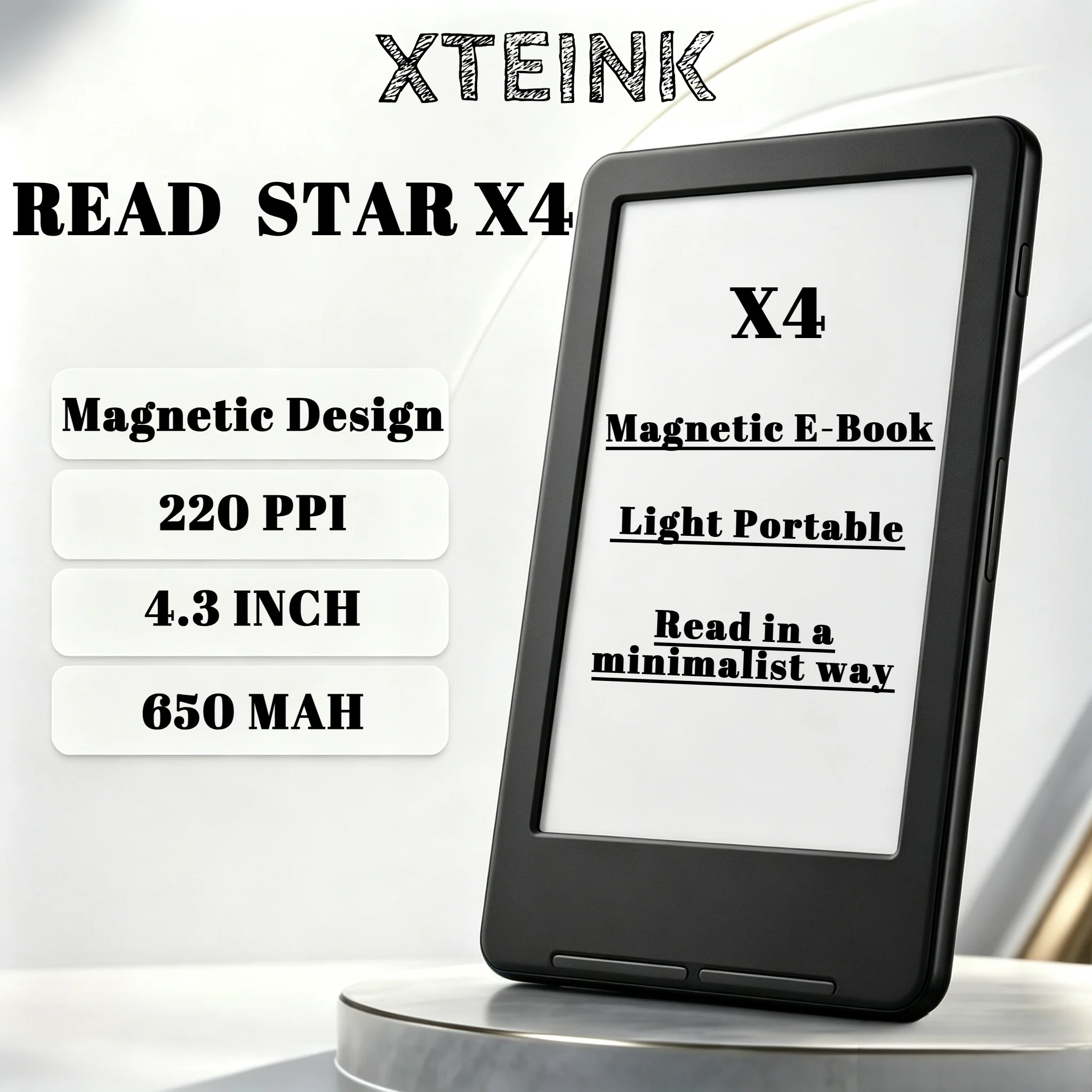 2026 XTEINK X4 Reader E-Book Ink Screen Magnetic Ultra-Thin 4.3-Inch 220PPI Portable E-Book Reader 16GB Reading