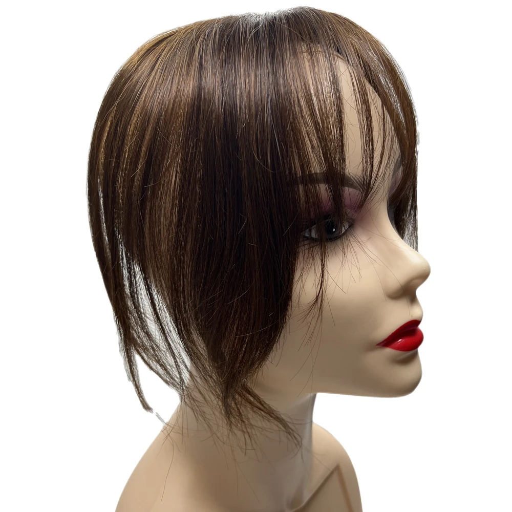 Satifresion الحرير Base7x8 الشعر البشري توبر للنساء الجزء الأوسط كليب في الشعر المستعار مع 3D الهواء بانج الشعر 10 بوصة مستقيم الشعر #2