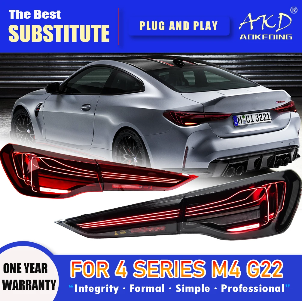 AKD Tail Lamp for BMW new 4 series M4 LED Tail Light G22 G23 G82 GSL 425I 430I Rear Fog Brake Turn Signal Automotive Accessories