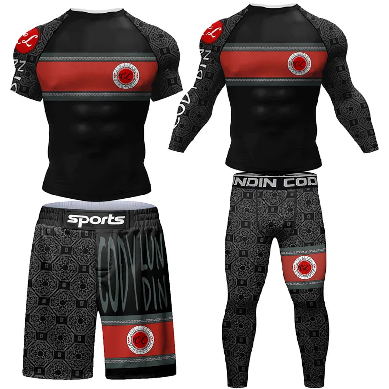 Nowa koszulka męska Mma Jiu Jitsu Kimono z Rashguard + zestawy spodni spodenki Muay thai Bjj Rashguard dla mężczyzn koszulki bokserskie Boxeo