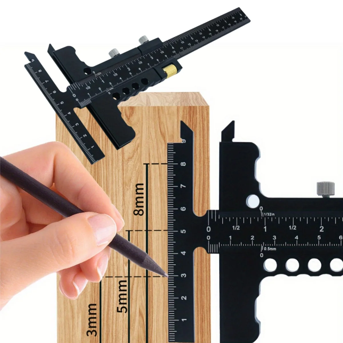 Aluminum Alloy Sliding Marking Gauge Woodworking Scriber Gauge Marking Framing Ruler T-Square Scribing Measuring Tool