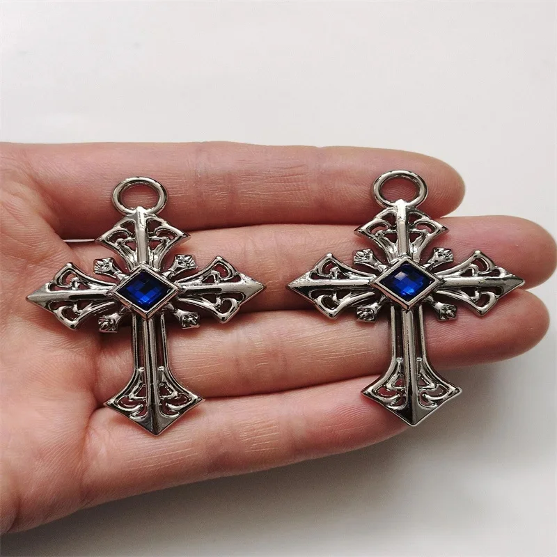 2Pcs Alloy Cross Black Crystal Charms Gothic Geometry Pendant Fit Necklace Earrings DIY Jewelry Designer Making Accessories