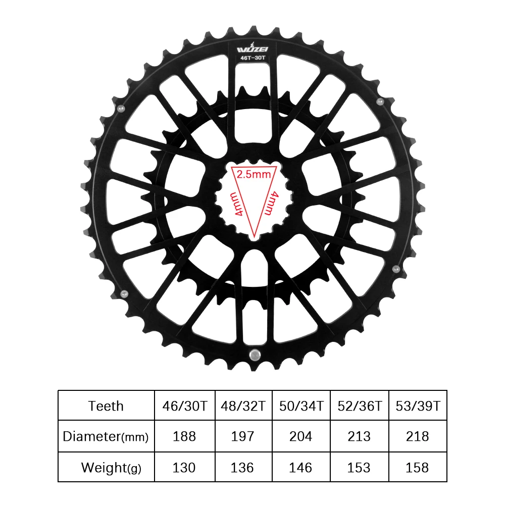Prowheel Rennrad-Kurbelgarnitur 165 170 172,5 mm Doppelgeschwindigkeits-Kettenblatt 46/30 Zähne 48/32 Zähne 50/34 Zähne 52/36 Zähne 53/39 Zähne Geschwindigkeit Fahrradkettenblatt – Detail 7