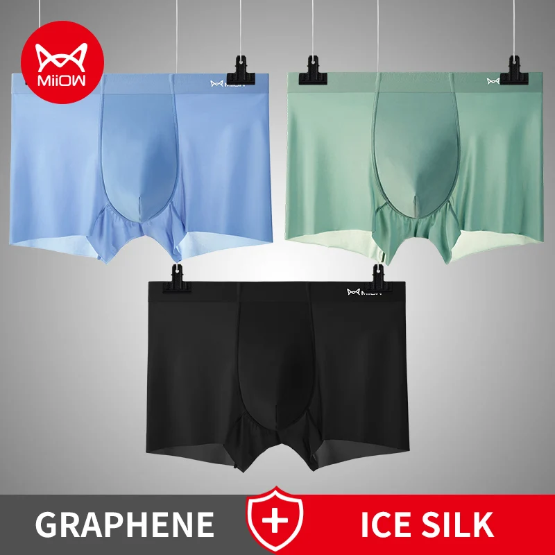MiiOW 3 stücke Eis Seide Nahtlose Schlüpfer der Männer Mulberry Seide Antibakterielle Boxer Shorts Mesh Ultra-dünne Sexy Verschnaufpause männer Unterwäsche