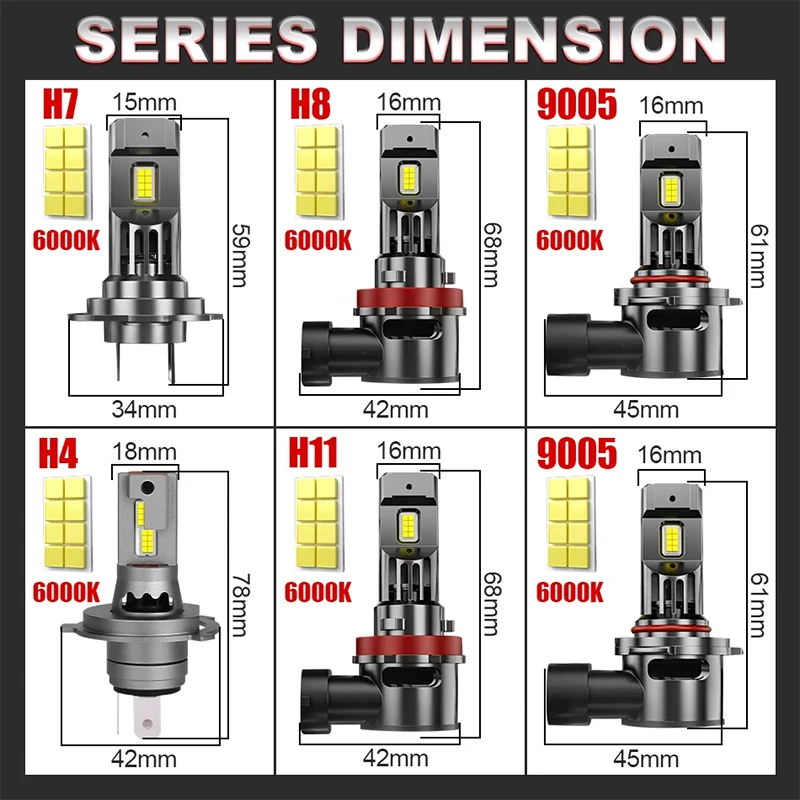 300W Turbo H7 H11 LED Headlight Bulbs CANBUS Lights 30000LM H4 9012 9005 HB3 9006 Mini Lamp 5570 CSP Wireless Car LED with Fan