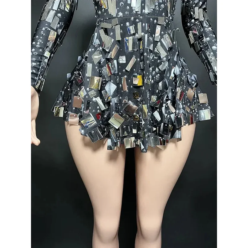 

CyRaquel Mirror Party Dress Black Stretch Stage Dance Dress Nightclub Party Celebrate Dress Women Dancer Performance Clothes