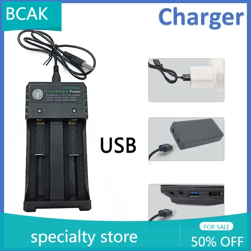 BCAK 4.2V 2 Slots Battery Charger with LED Indicator  for Li-ion Lithium Battery 18650 26650 25500 16340 14500 10440 17500 14430