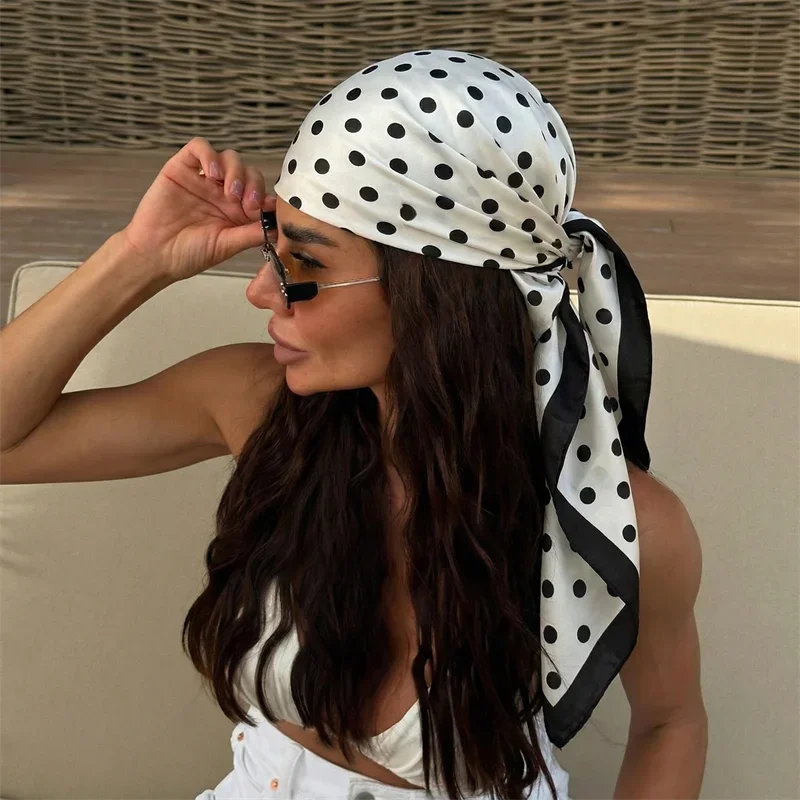 

2026 Dot Print Square Scarf For Women Silk Shawl Neckerchief Female Hair Bands Head Wraps Headband Foulard Satin Hijab Bandana