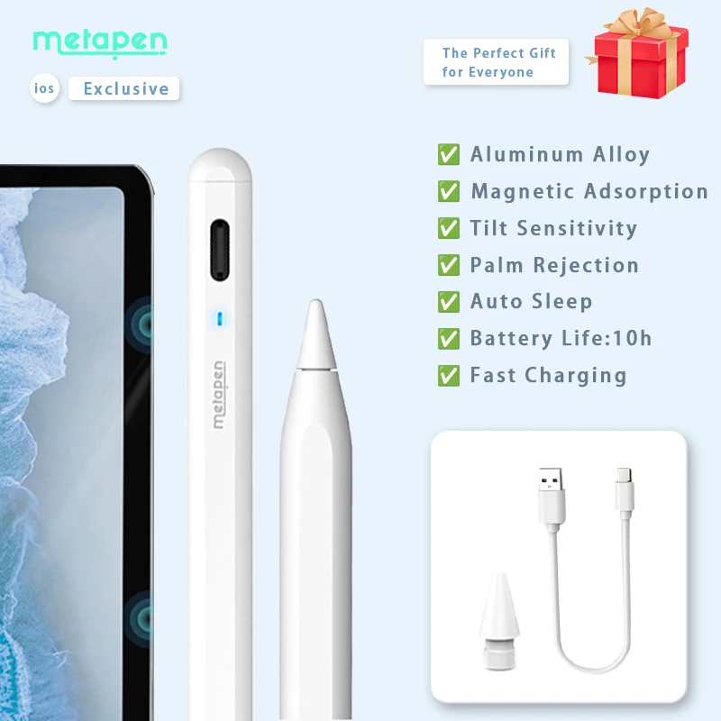 

Metapen A8 Stylus Pen For Apple Pencil 2018-2026 with Palm Rejection Tilt for iPad Pencil Pen For iPad 11 A16 Pro 12.9 M4 Mini 6