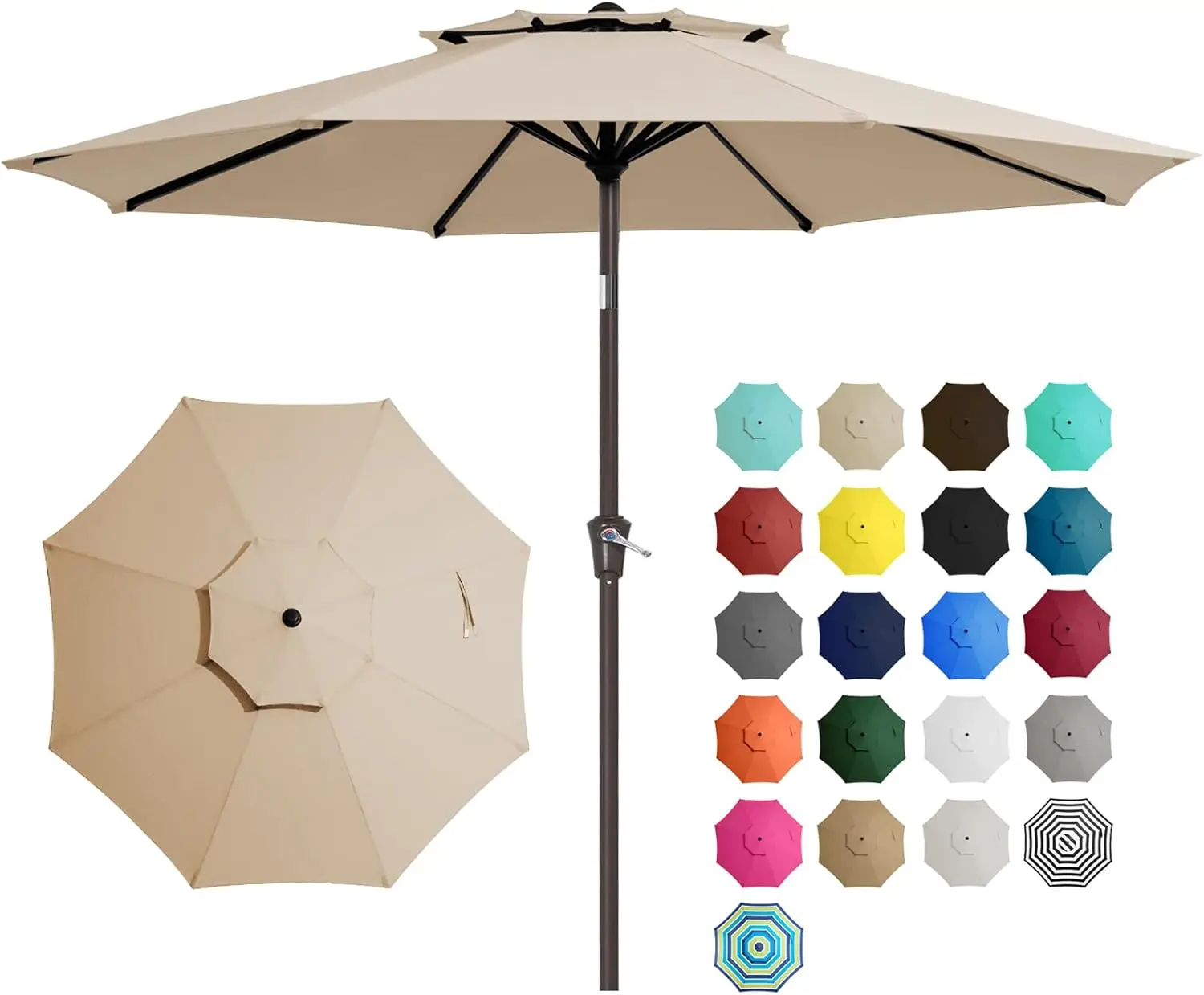 

Зонт для патио 2,7 м, двухуровневый, с кнопочным механизмом наклона, ручкой-кривошипом, защитой от УФ-излучения, водонепроницаемый, солнцезащитный, бежевый