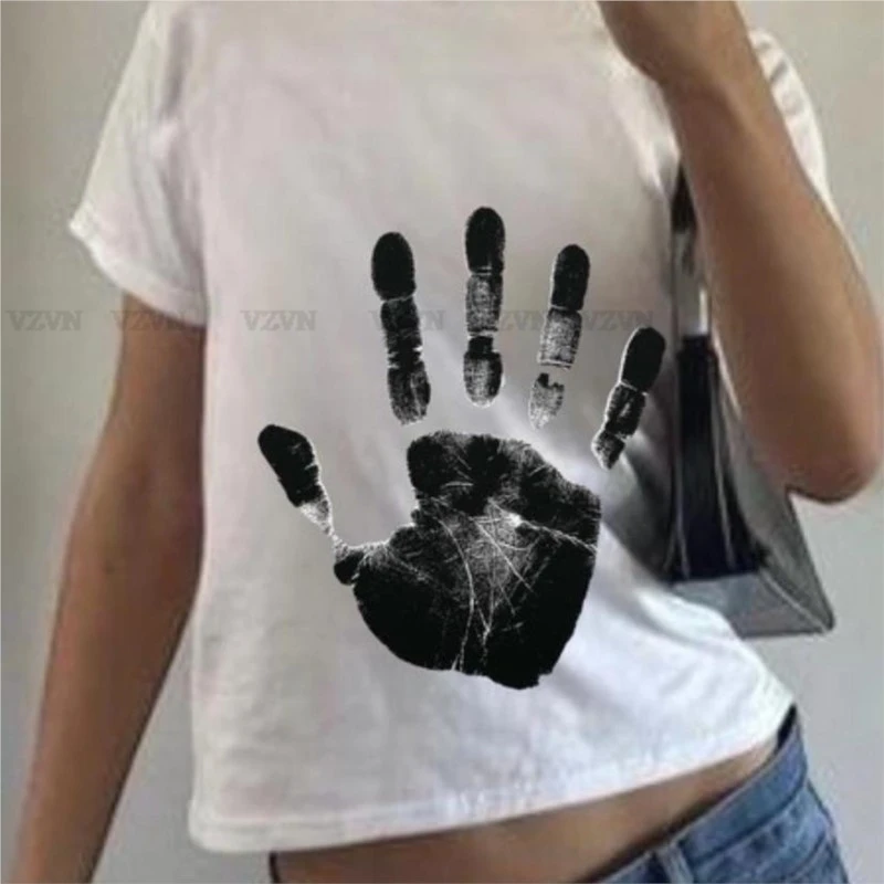 

Y2K clothes 2000s Kawaii Harajuku Fairy grunge Short Crop Top women's T-shirts Fashion Goth graphics Baby TeeslTops palmPrint