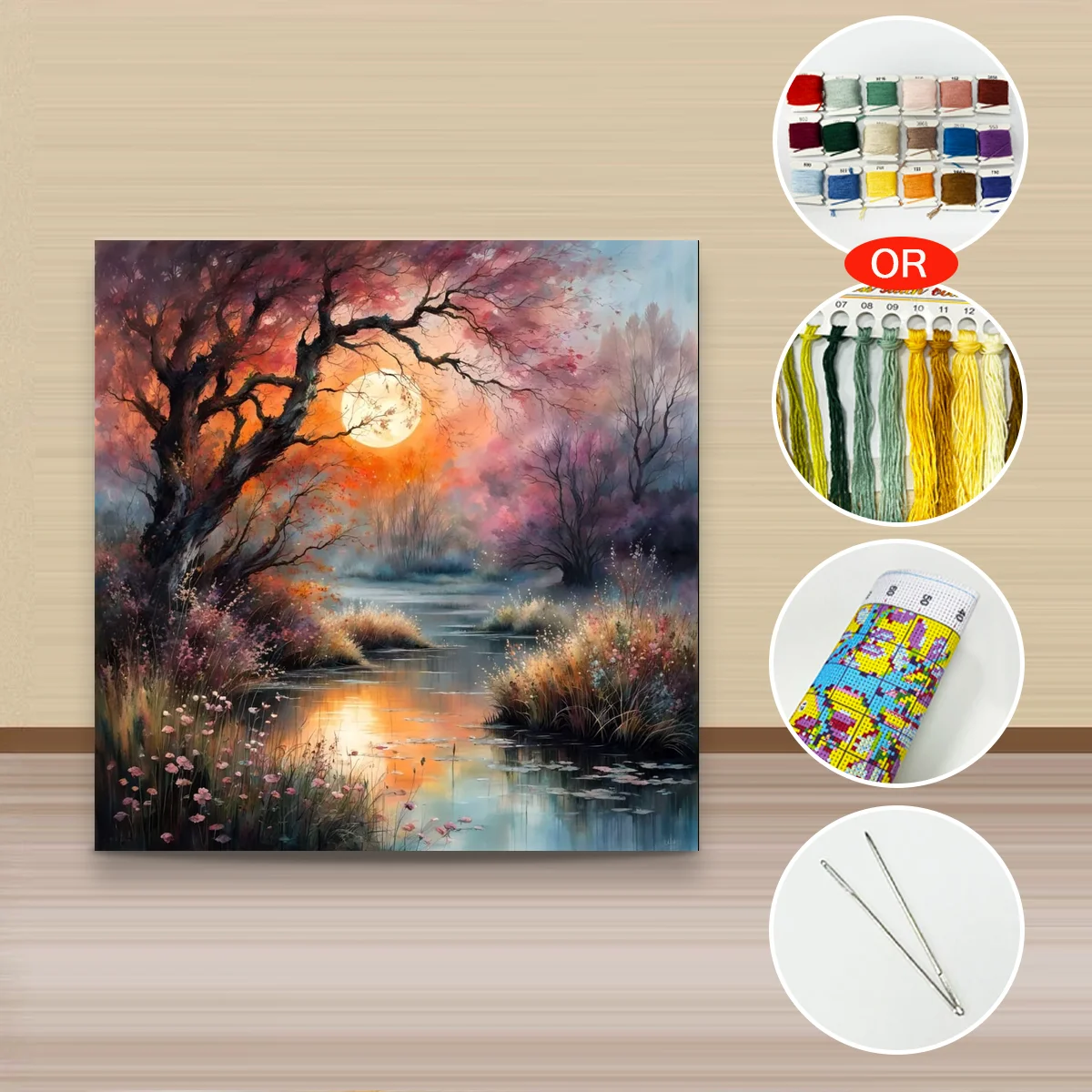 1 Stück 40x40 cm/15,74 Zoll, 11Ct/14Ct Kreuzstich-Set, DIY Valentinstagsgeschenk, Stickerei-Set für Festivals, Stadt – Detail 3