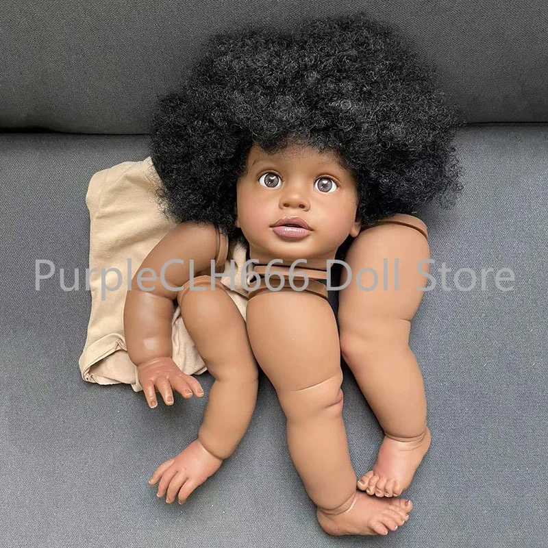 25inch Reborn Pippa Doll Kit Dark Skin Multiple Layers Painting DIY Doll Parts Hand-Root Curly Hair Collectible Gift